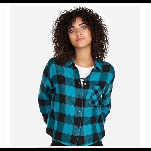 Blue Plaid Flannel Cropped Shirt 